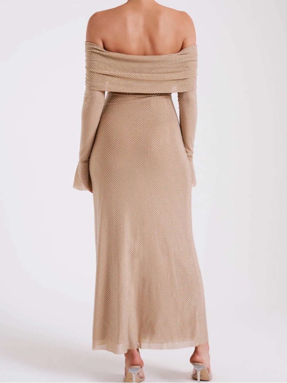 Meshki Marcel Off Shoulder Diamante Maxi Dress Nude - Picture 6 of 11
